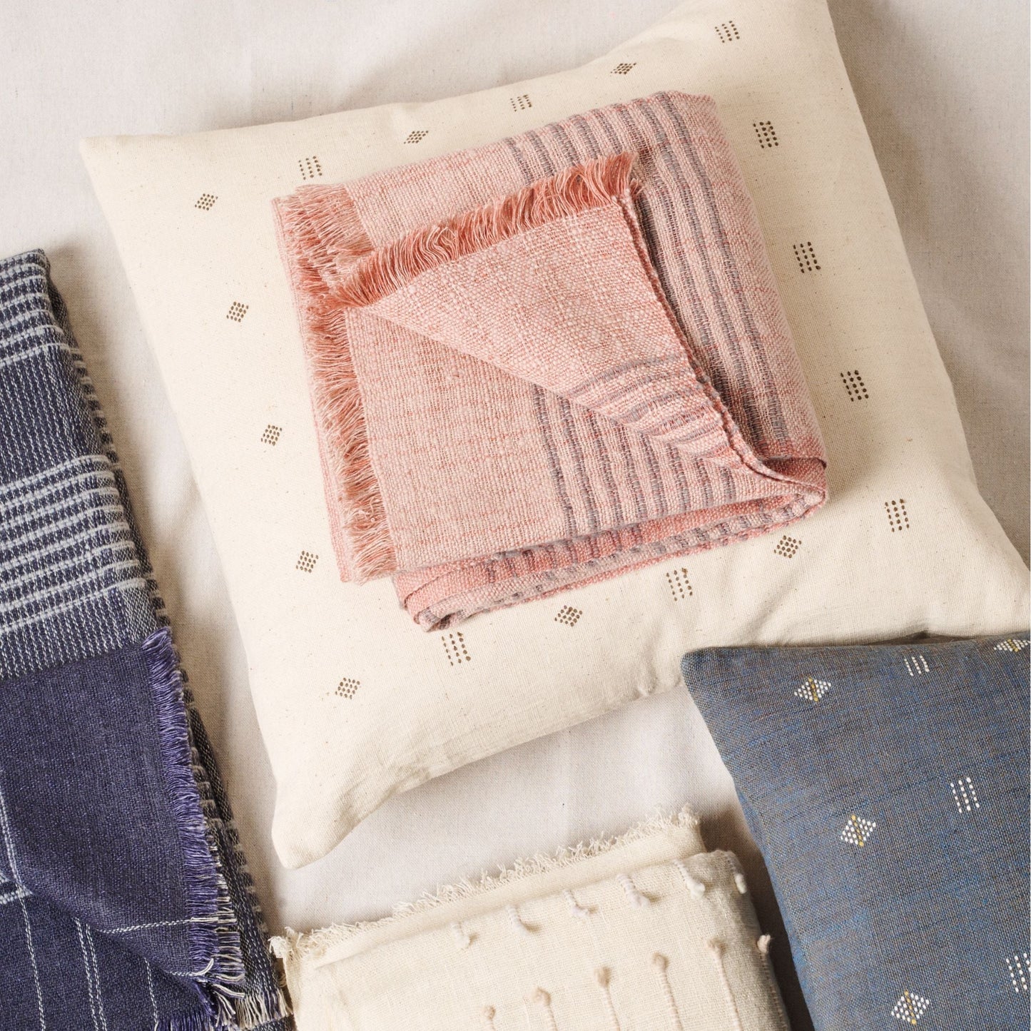 Silica Rose In Shades of Salmon Gray Stripes Pattern Soft Handwoven Merino Throw