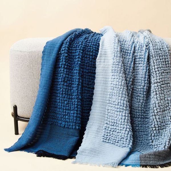 Macaroon Midnight Dark Blue Plush Textured Merino Handloom Throw - Osadia Concept Store