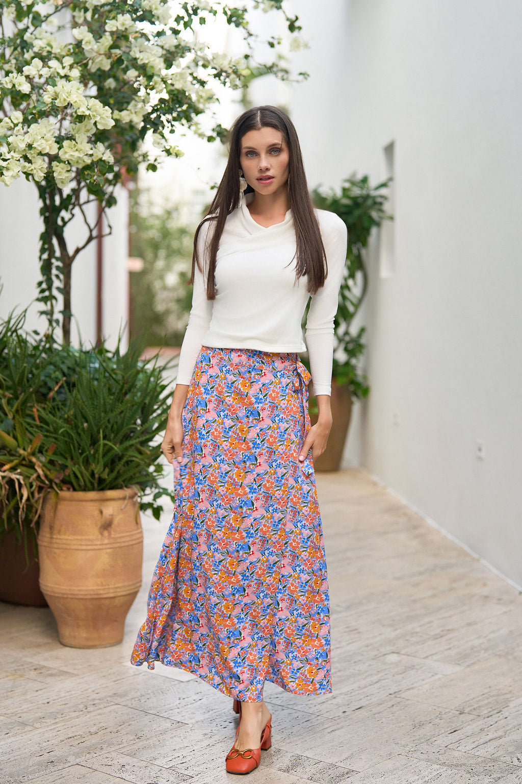 Faux Wrap Skirt- Colorful Floral