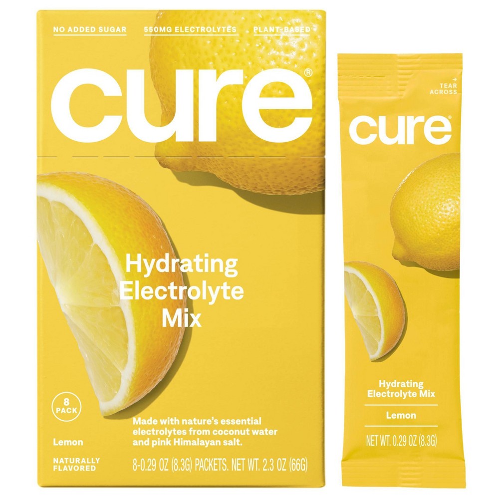 Cure Hydration Electrolyte Vegan Drink Mix Powder - Lemon - 8pk
