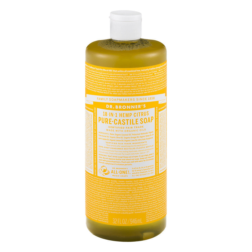 Dr. Bronner's 18-In-1 Hemp Organic Pure Castile Magic Liquid Soap, Citrus Orange, 32 Oz
