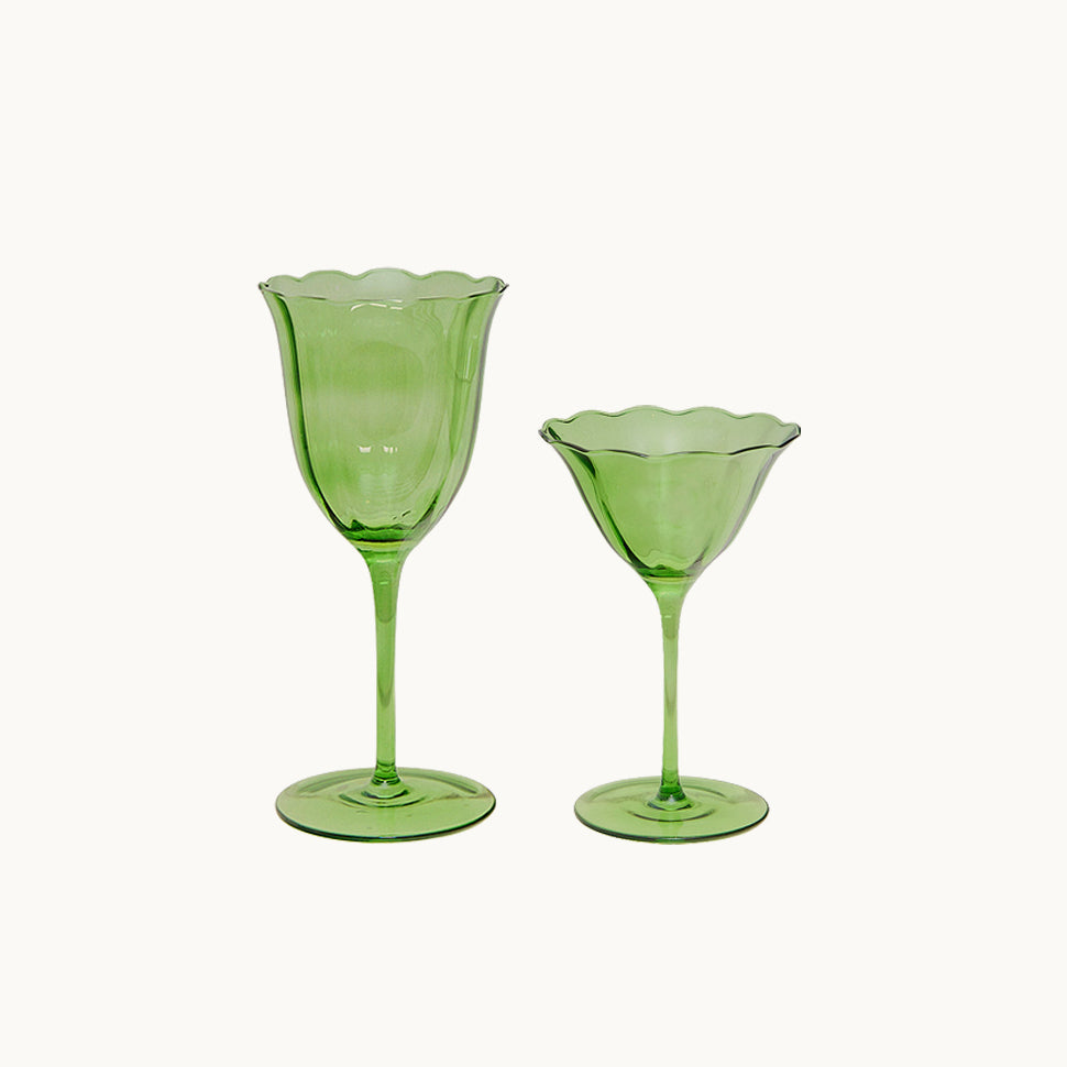 S/4 Lily Green Handblown Water Glasses