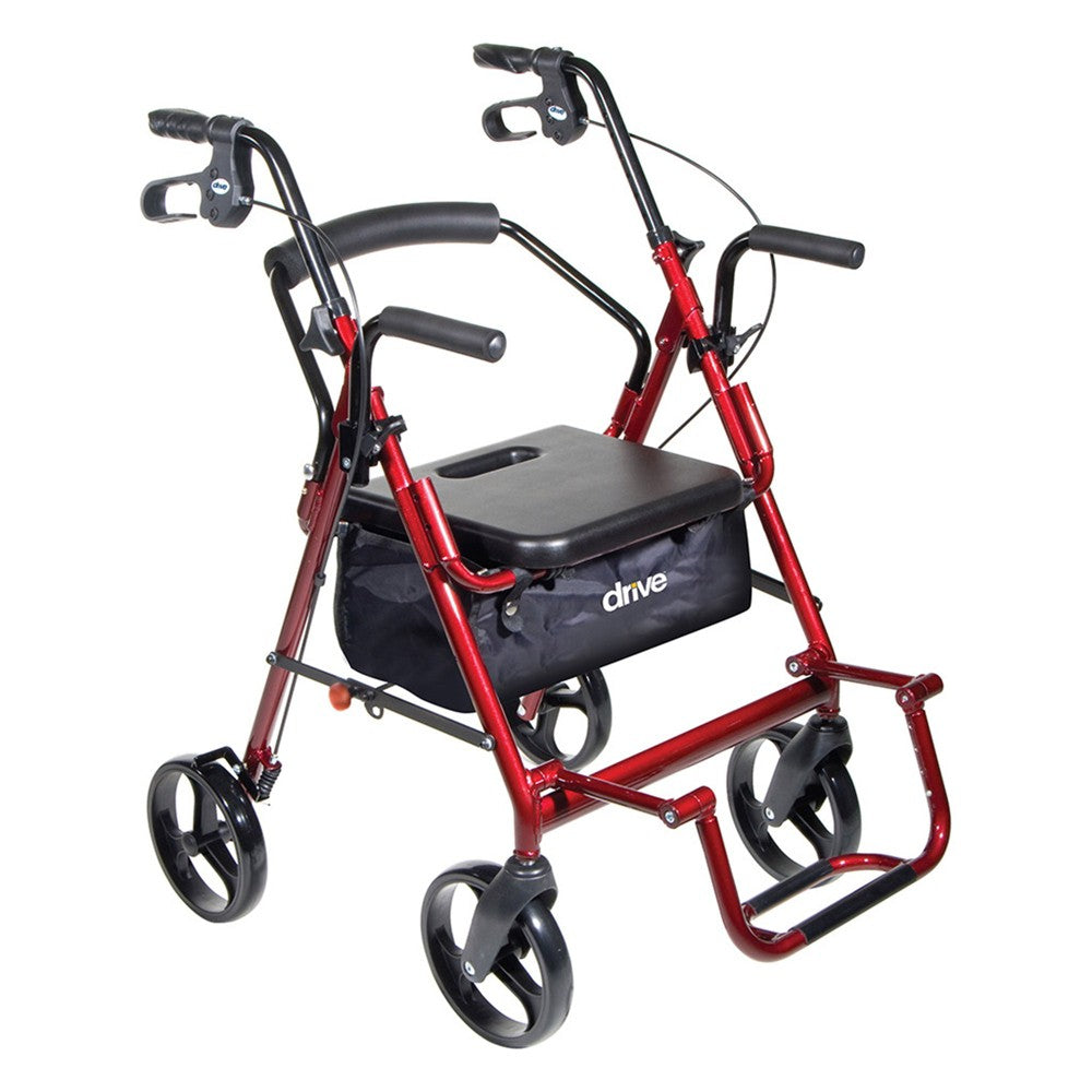 Drive Medical Duet Dual Function Transport Wheelchair Rollator Rolling Walker, Burgundy