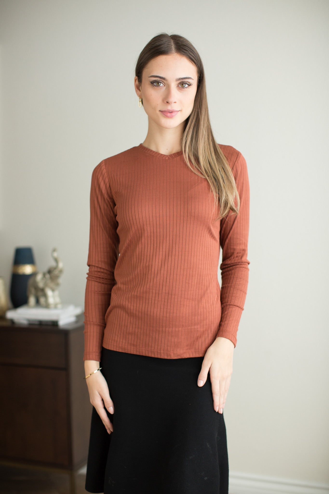 Wide Rib V-neck Tee