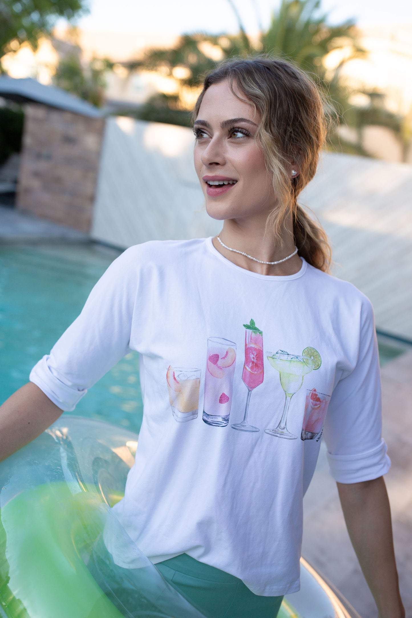 3/4 Sleeve Cotton Tee- Cocktails