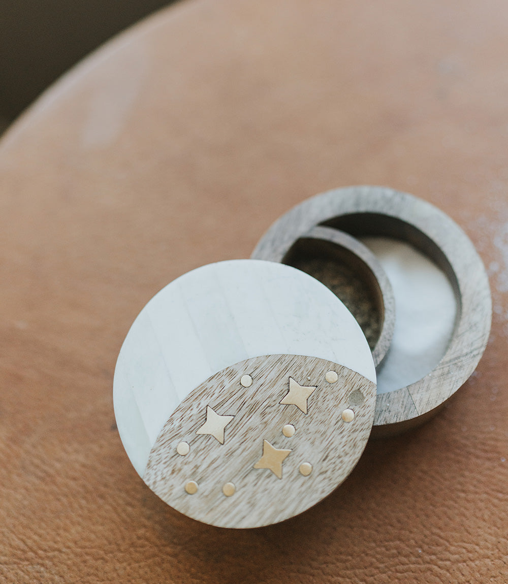 Nakshatra Moon Stars Pivot Box - Bone, Wood, Brass - Osadia Concept Store