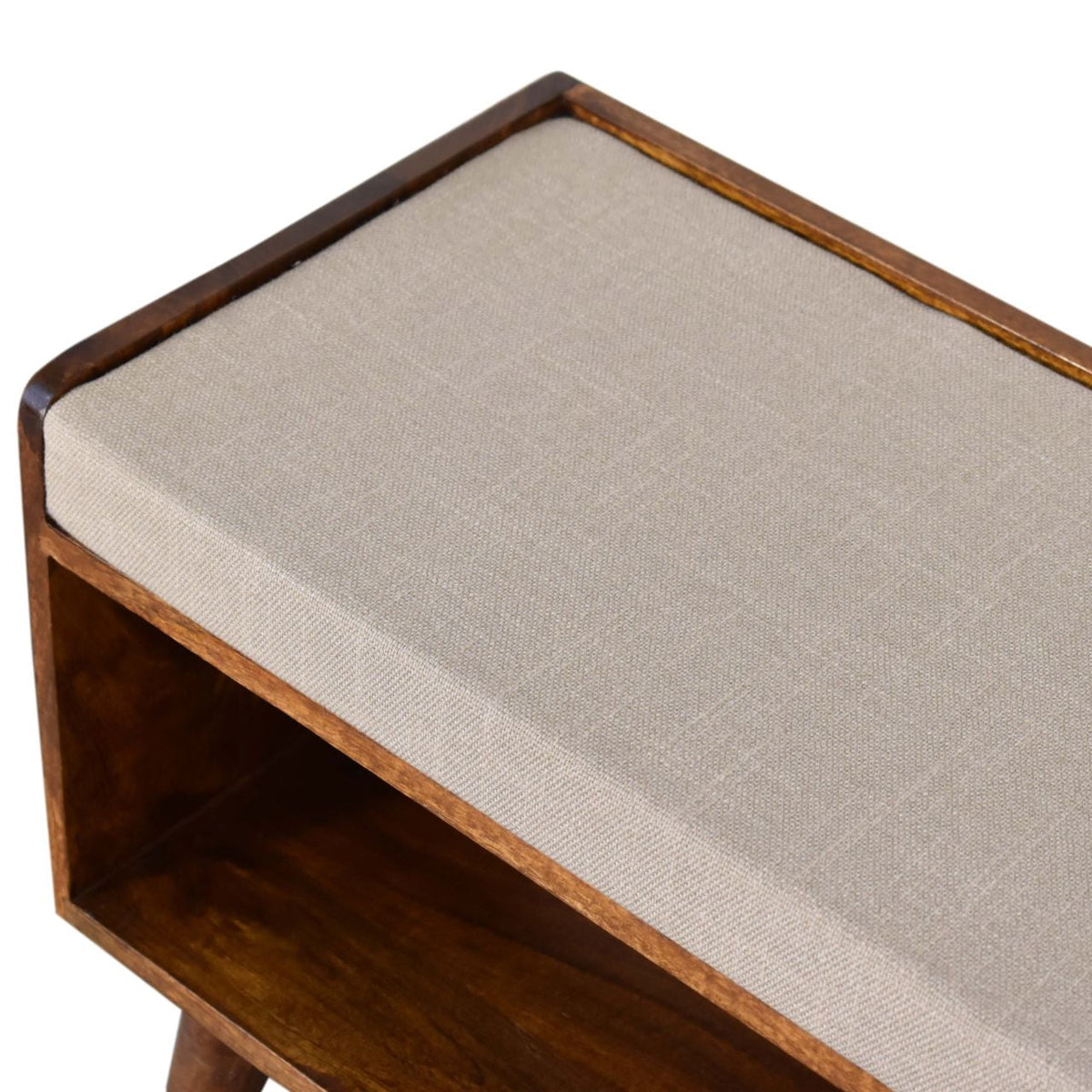 Mud Linen Nordic Storage Bench, Upholstered, Beige and Brown