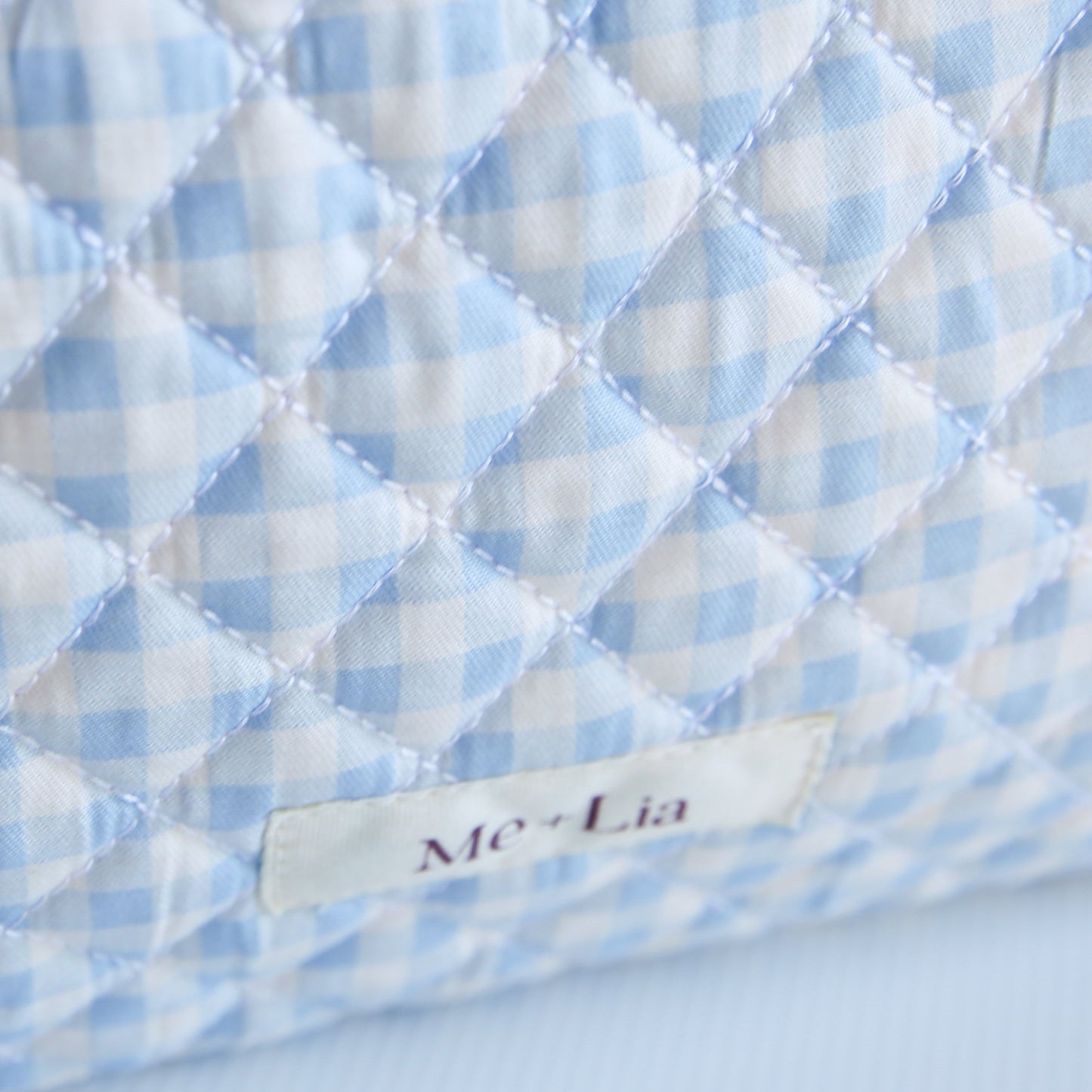Gingham Blue Make-up Pouch - Large