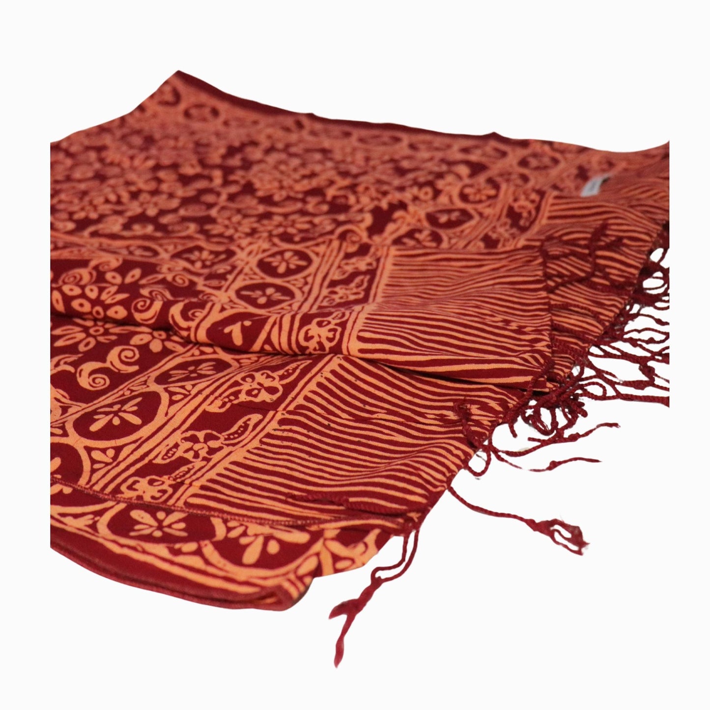 Handmade Batik Scarf, Soft Cotton, Loop, Red, Burgundy - Osadia Concept Store