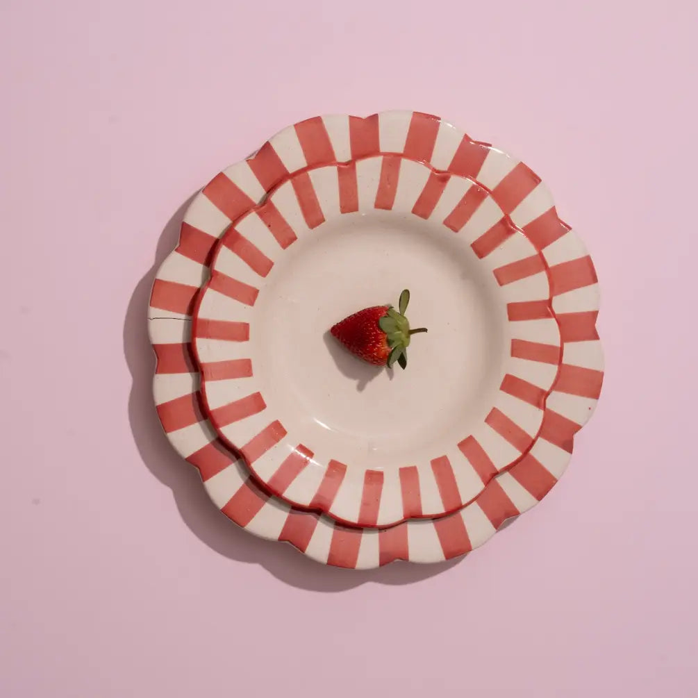 Ceramic stripe Salad Plate, Red- 8.25x 8.25 x 1.25 Inches ( Set of 4 )