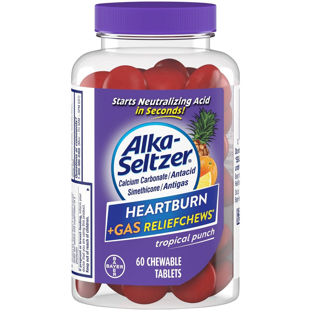 Alka-Seltzer Heartburn+Gas Relief Chews, Tropical Punch, Chewable Tablets