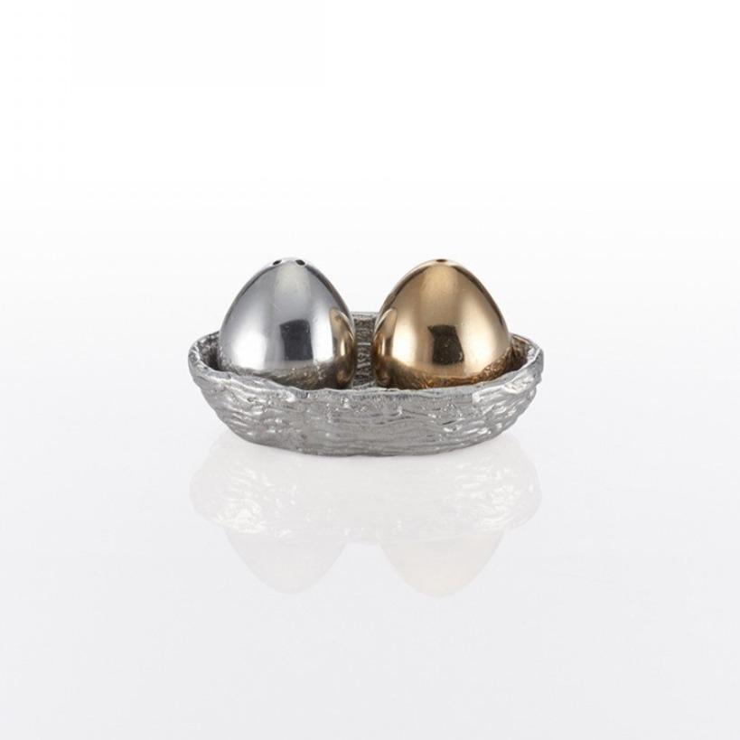 Nest Salt And Pepper W/Tray Silver/Gold - Osadia Concept Store