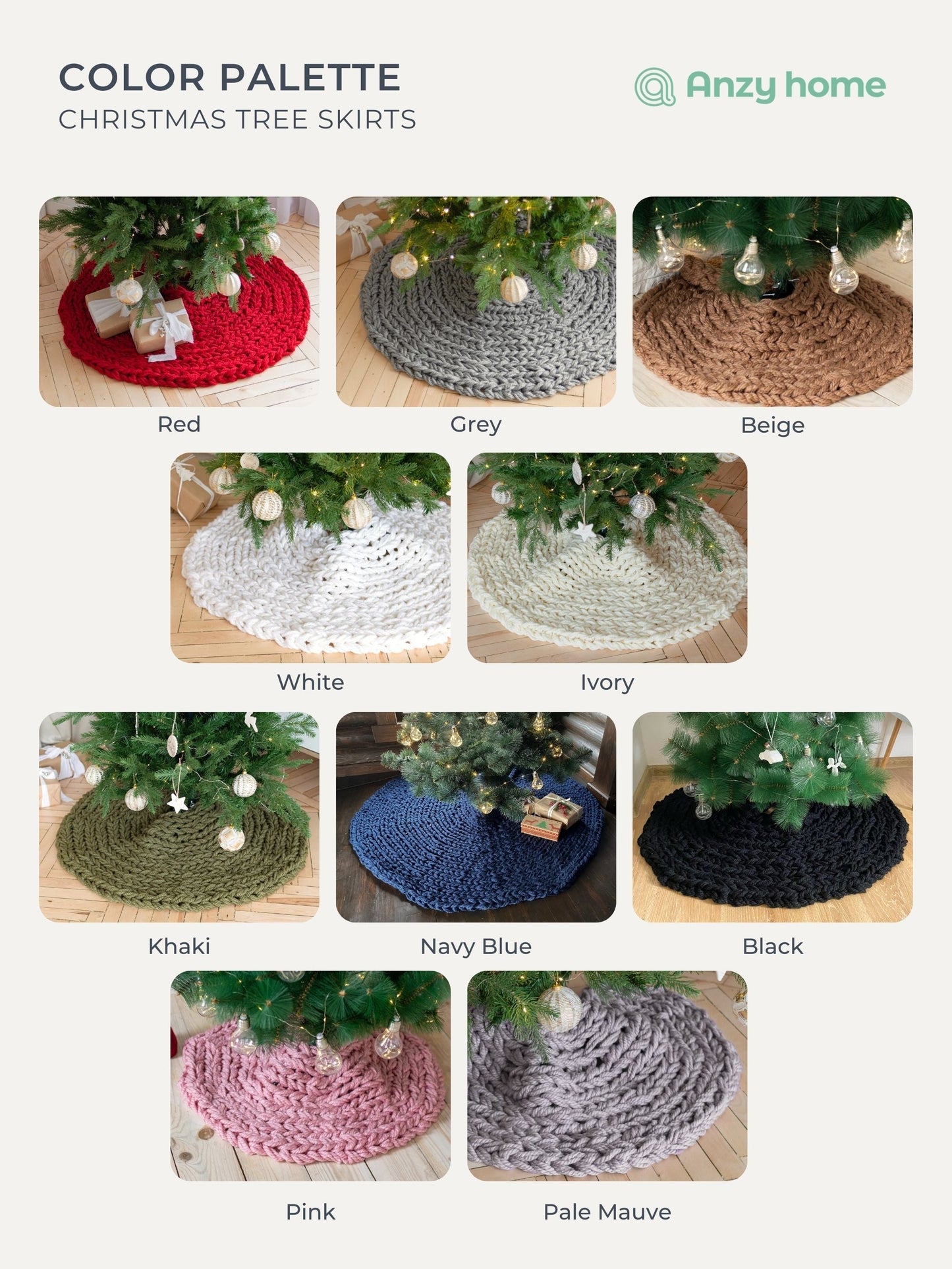 Pale Mauve Chunky-Knitted Christmas Tree Skirt