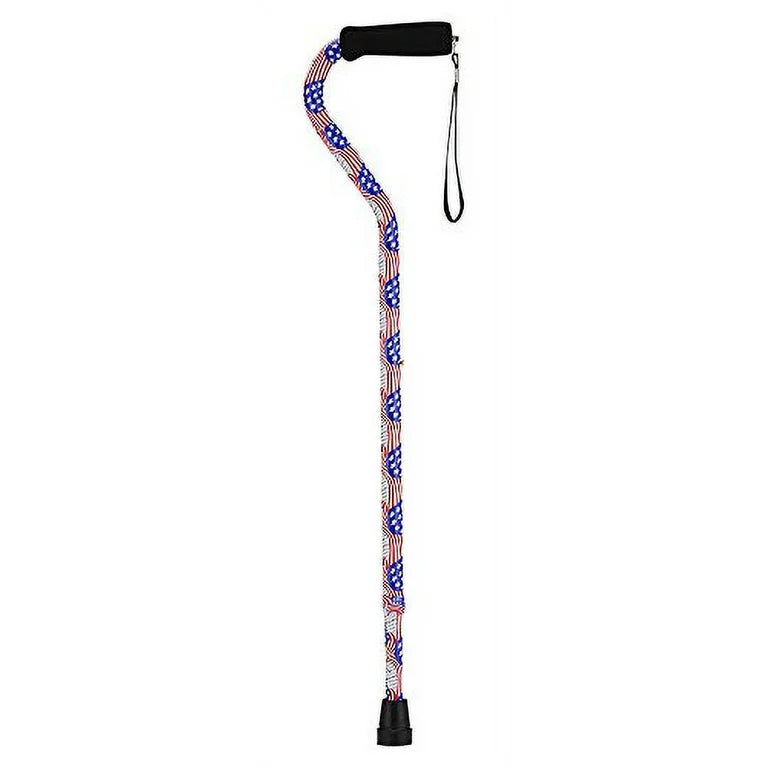 DESIGNER OFFSET WALKING CANE W/ STRAP - "STARS & STRIPES" (MODEL 1070US)
