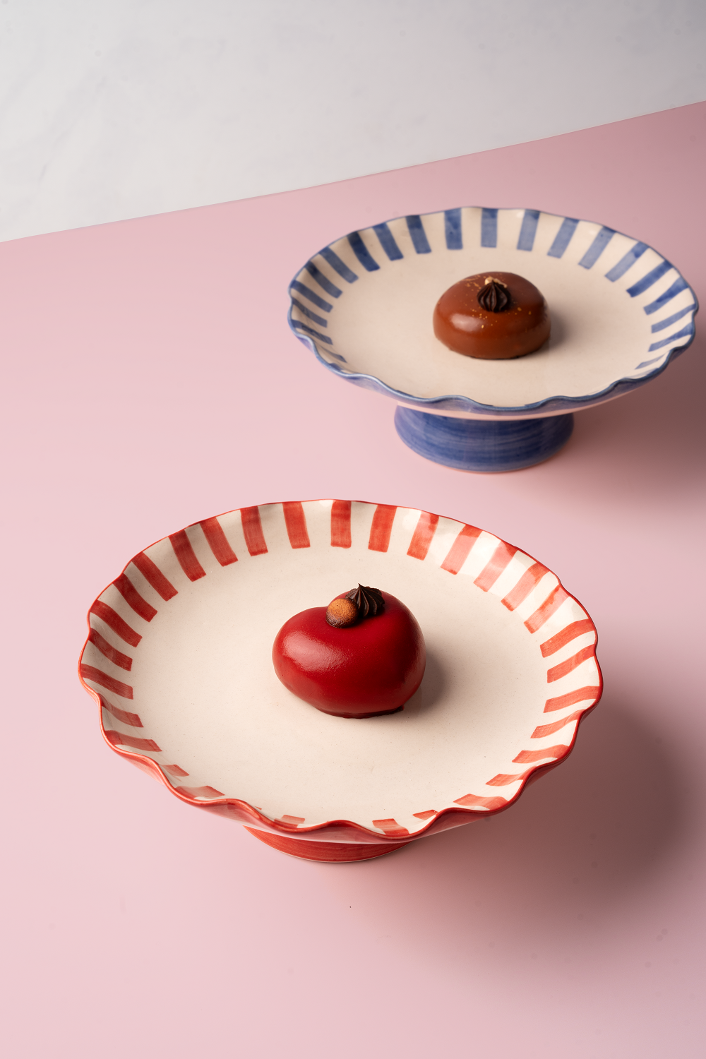 Ceramic Stripe Cake Stand - Red