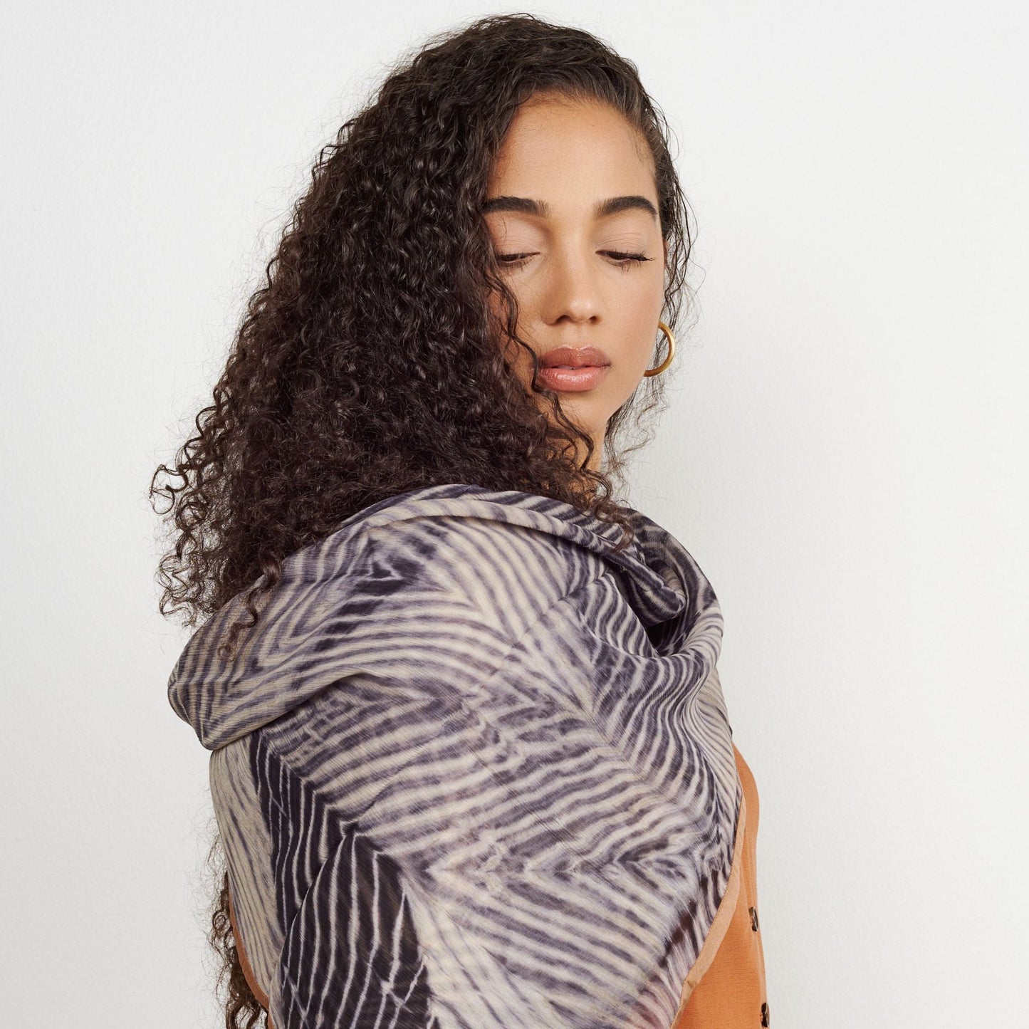 Samu Black Hand Crafted Shibori Print Silk Chiffon Sqaure Scarf