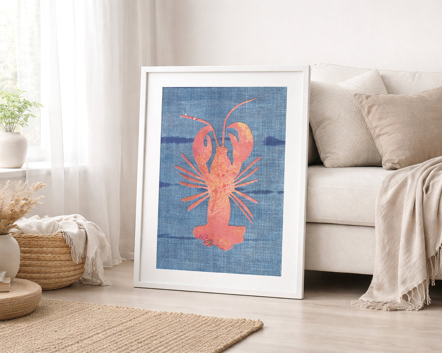 Coastal Lobster Net Large Framed Print