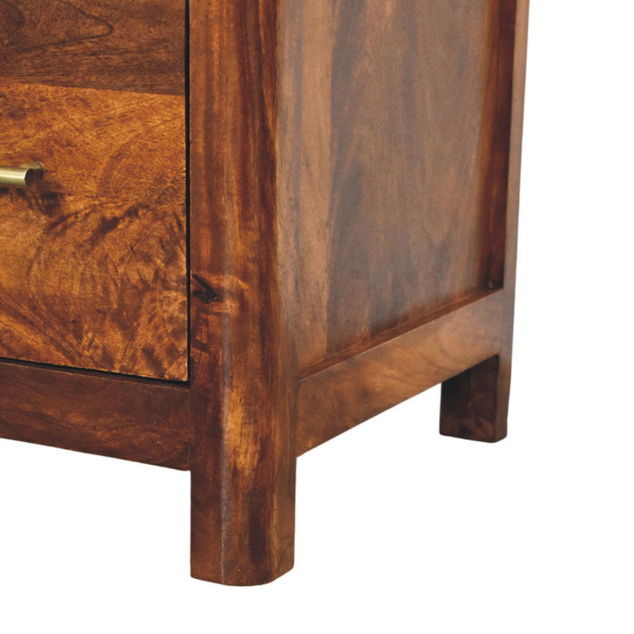 Solid Wood Arc Bedside Table 1 Drawer 1 Open Shelf Brown
