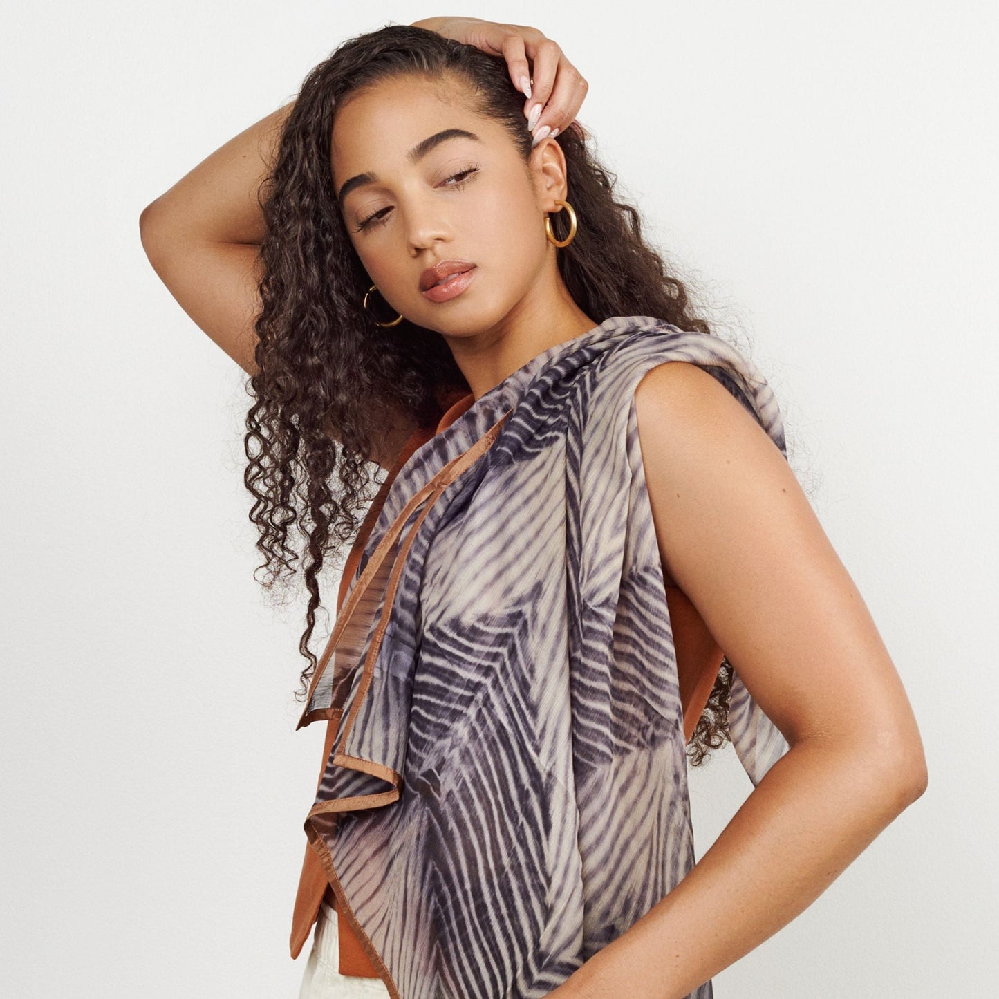 Samu Black Hand Crafted Shibori Print Silk Chiffon Sqaure Scarf