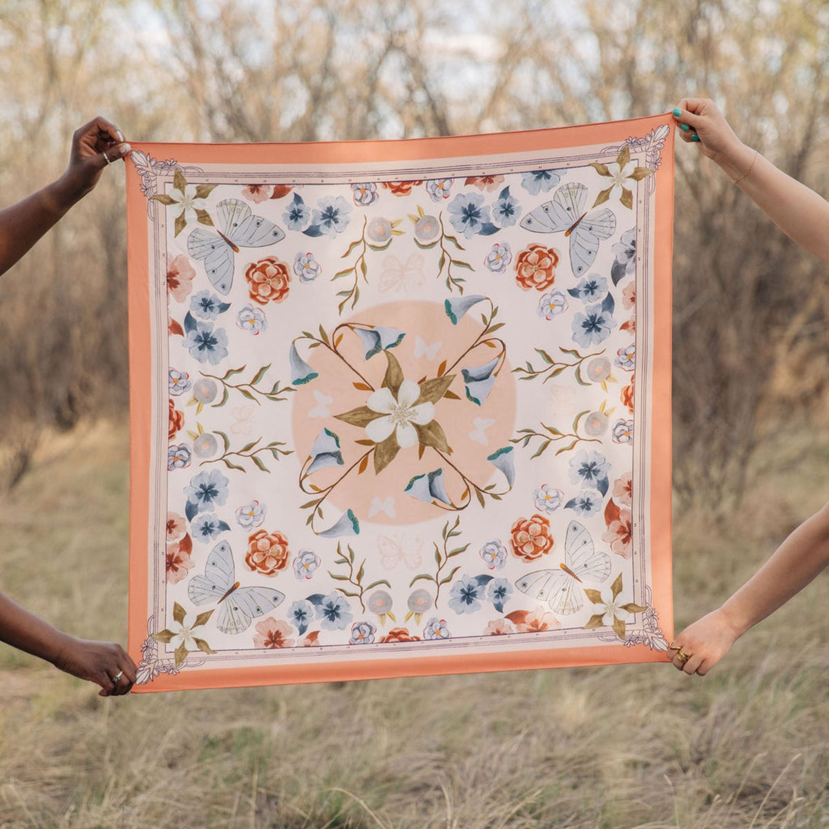 100% Silk Scarf: Columbine - Flowers & Butterflies