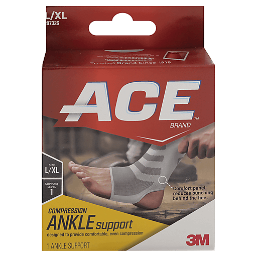 ACE Brand Compression Ankle Support, Large/Extra Large, Gray