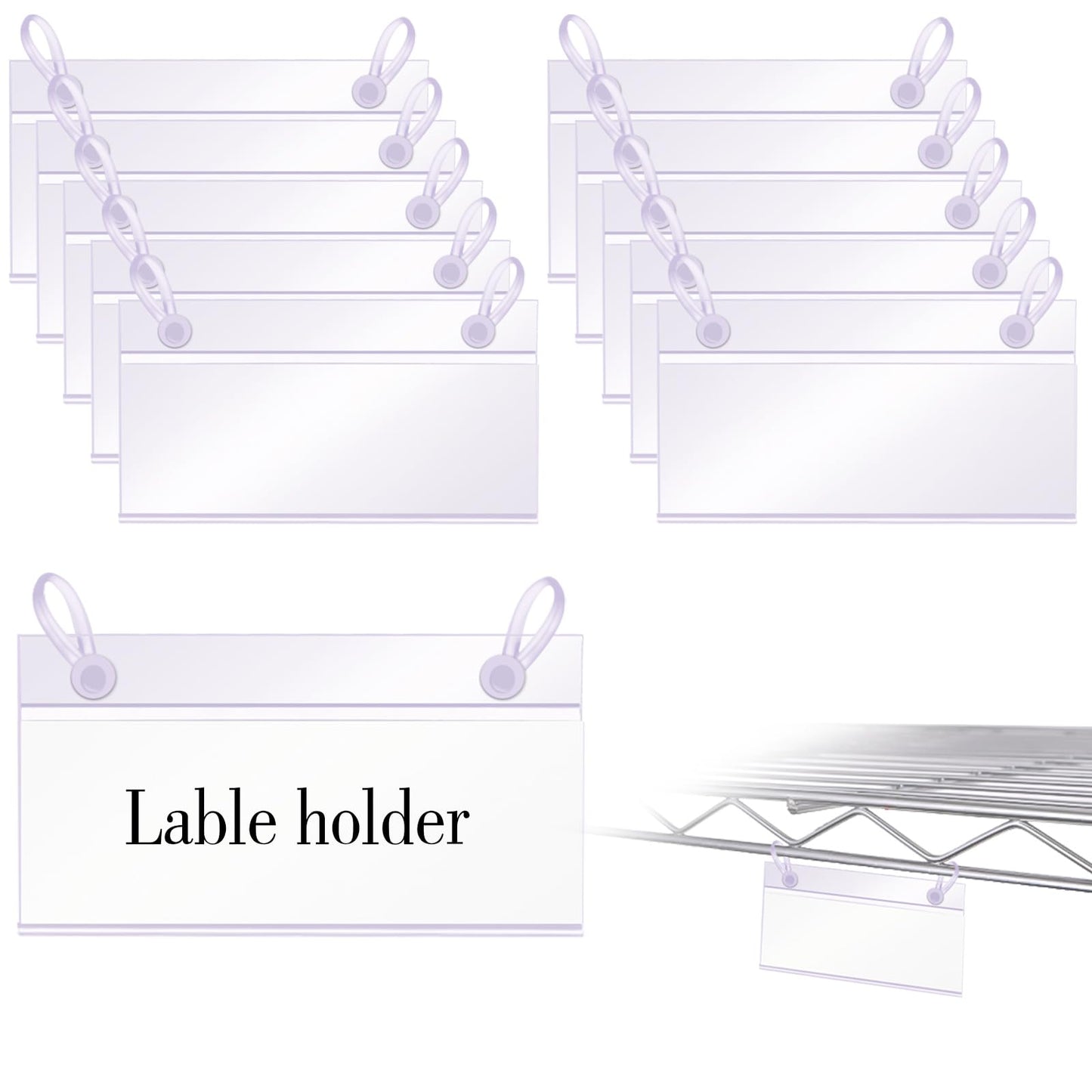 SNAP-ON LABEL HOLDERS FOR WIRE BASKETS, 1.4 INCH, CLEAR (40 COUNT)
