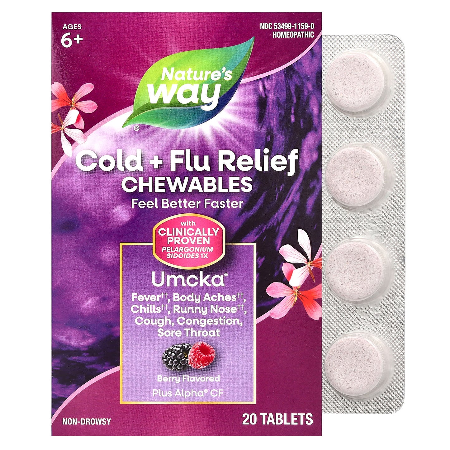 Nature's Way Umcka Cold Plus Flu Chewable Tablets, Berry Flavor
