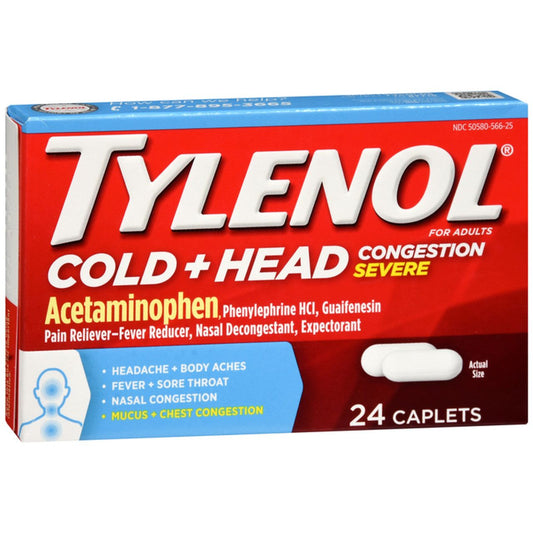 Tylenol Cold + Head Congestion Severe, For Adults, Caplets