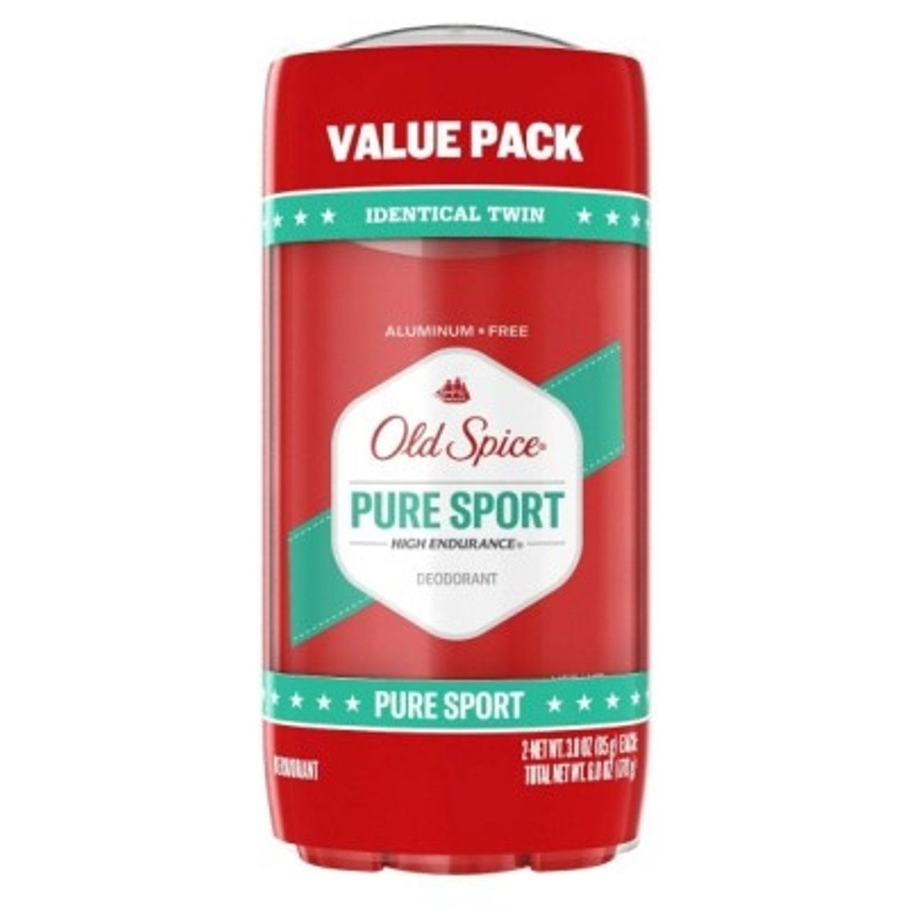 Old Spice High Endurance Deodorant For Men, Aluminum Free, Pure Sport Scent, 3.0 Oz Twin Pack - 6 Ounce