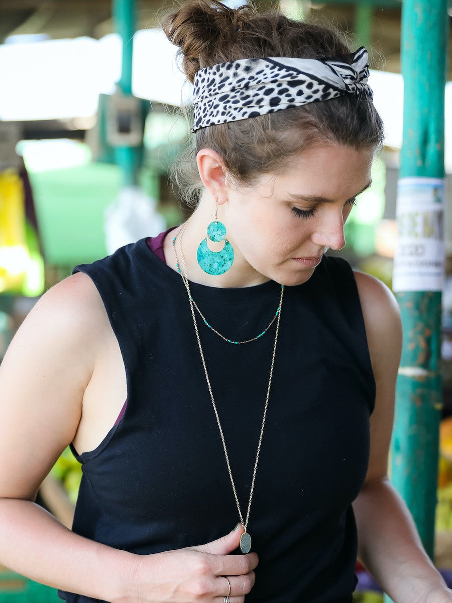 Cloudy Waters Painted Earrings - Turquoise