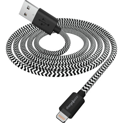 ChargeWorx 6 Inch Lightning Braided Sync And Cable, Black
