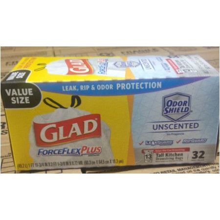 Glad ForceFlex Plus Drawstring Bags, Tall Kitchen, Unscented, Value Size