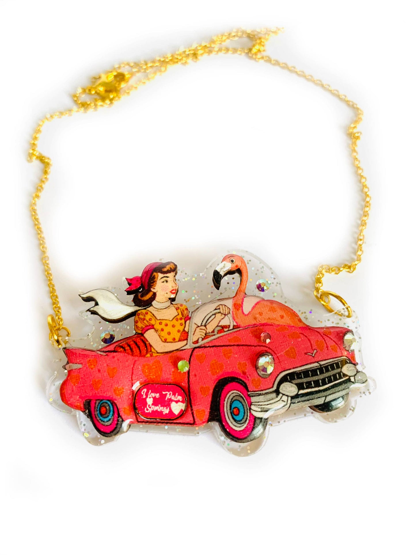 Frankie & the Flamingo Car Necklace by Rosie Rose Parker