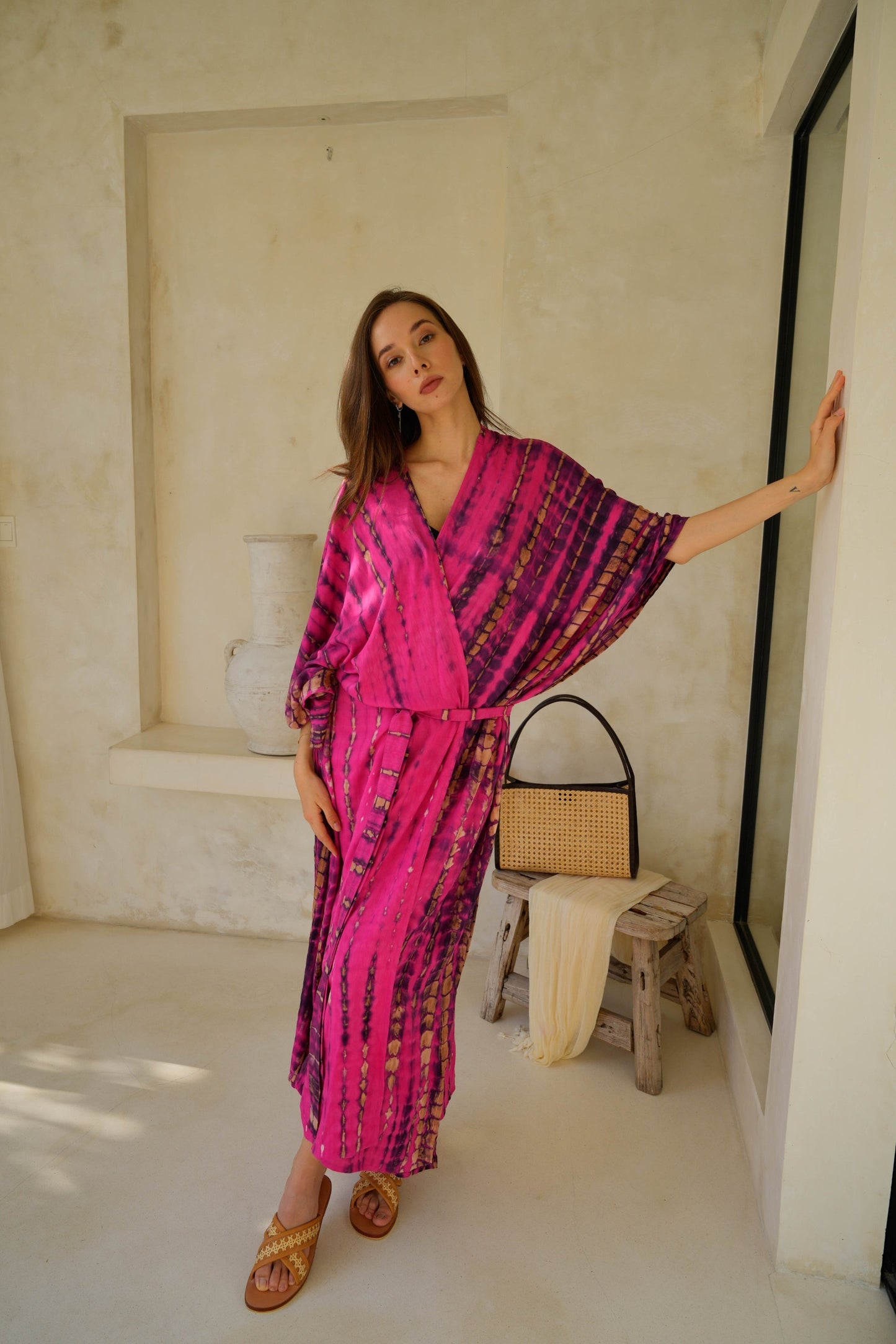 Sara Hand Dyed Kimono in Fuchsia