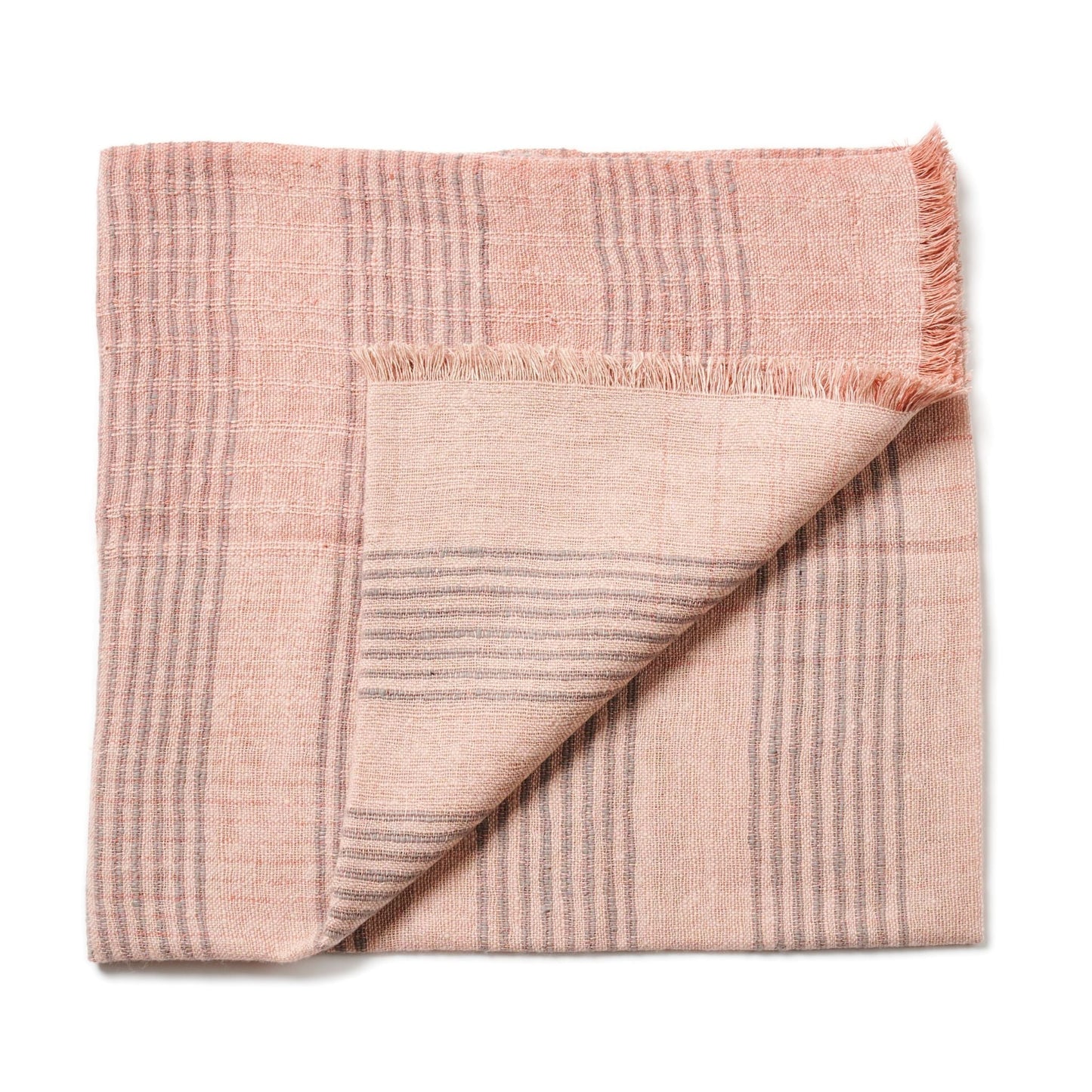 Silica Rose In Shades of Salmon Gray Stripes Pattern Soft Handwoven Merino Throw