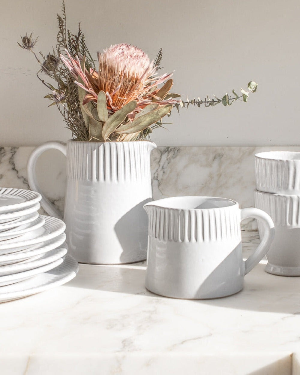 Milk White Lines Pitcher