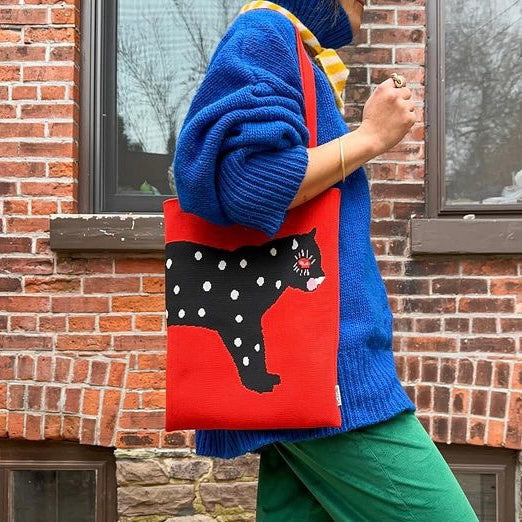 Polka Cat Knit Tote Bag