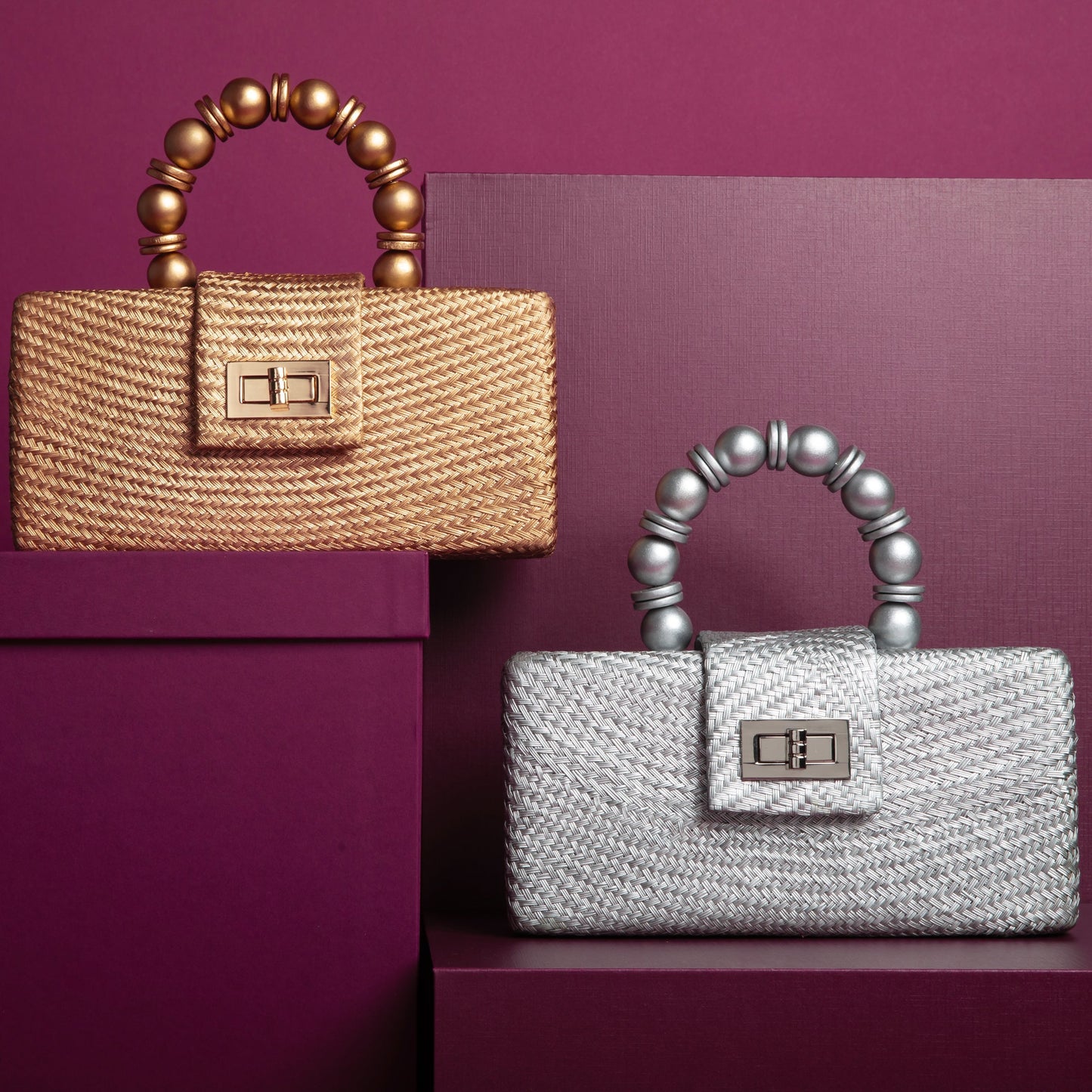 THE SERENA Gold Woven Straw Clutch Bag