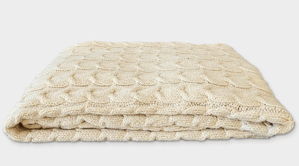 Muru Collection - Pima Cotton & Undyed Baby Alpaca Ivory Cable Throw