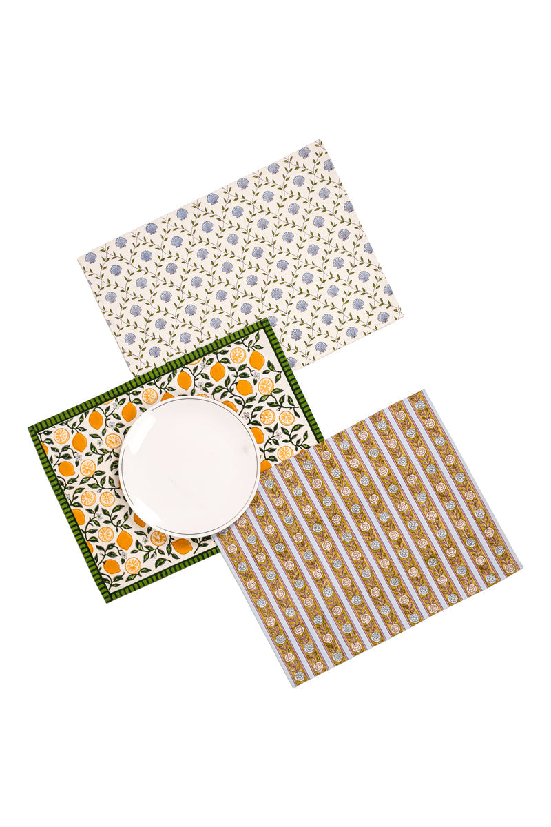 Capri Lemons Blockprint Placemat, Set of 2