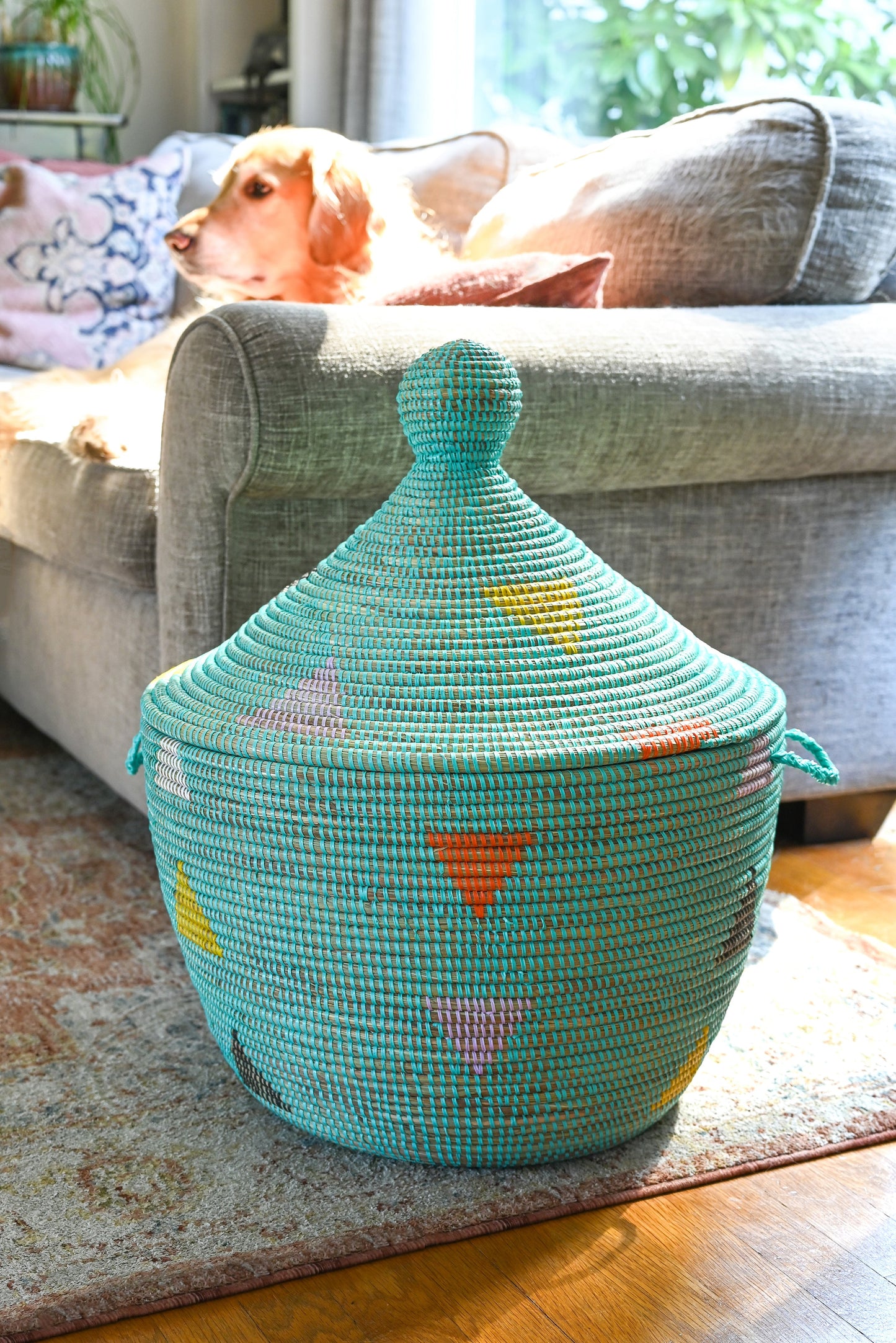 Aqua Teranga Triangles Lidded Storage Basket