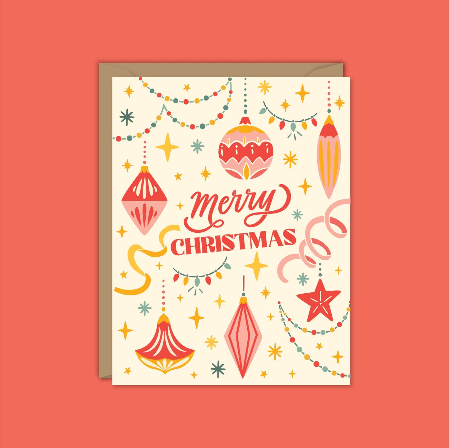 Merry Christmas Retro Ornaments Card-Boxed Set of 8 Cards