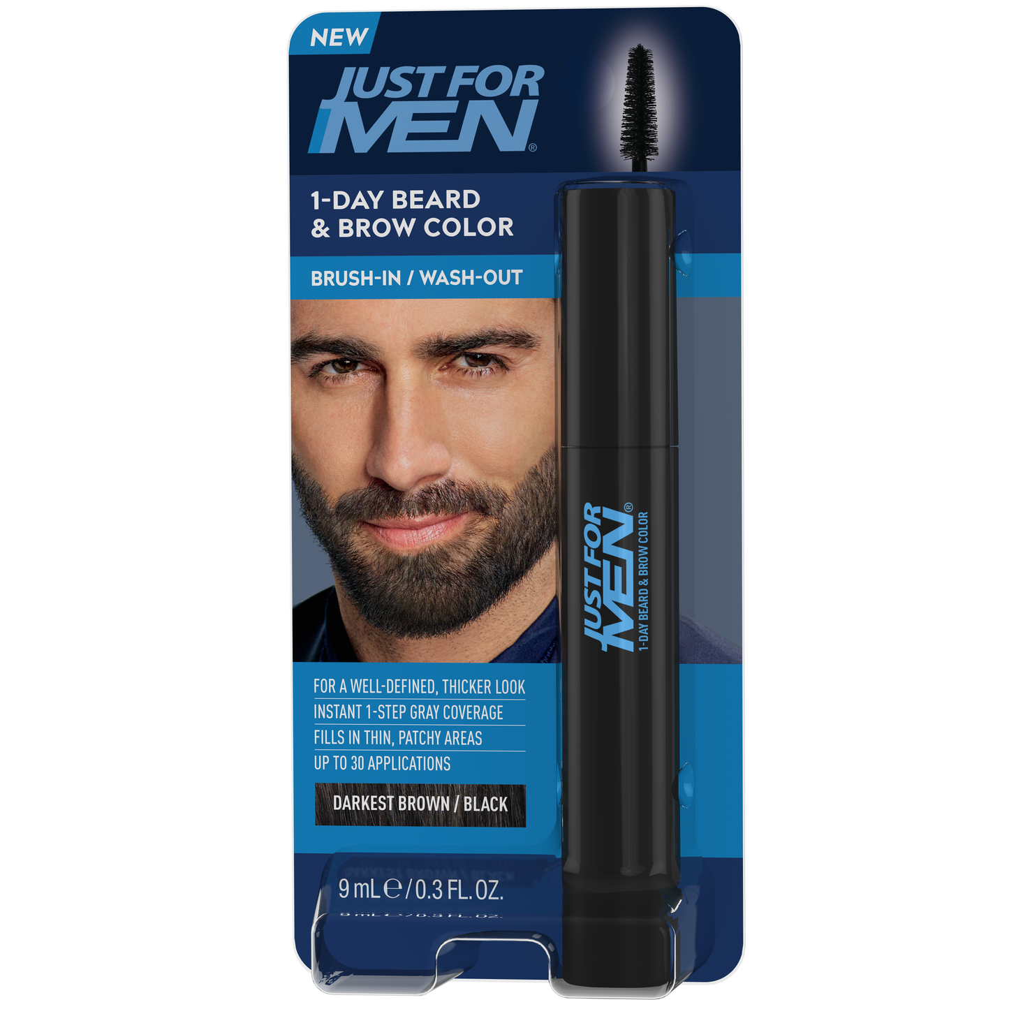 Just For Men 1-Day Temporary Beard & Brow Color, Up To 30 Applications - 0.3 Fl Oz