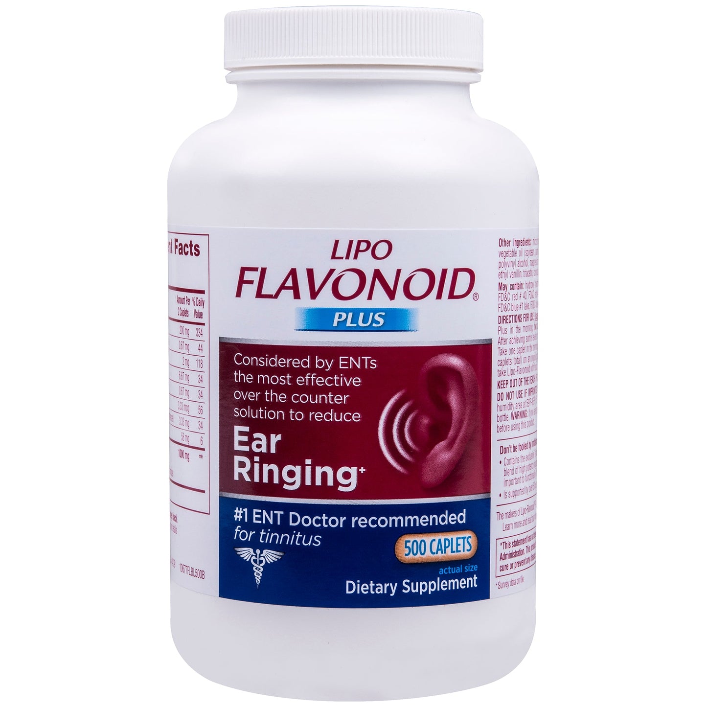 Lipo-Flavonoid Plus Ear Health Supplement For Tinnitus, 500 Caplets