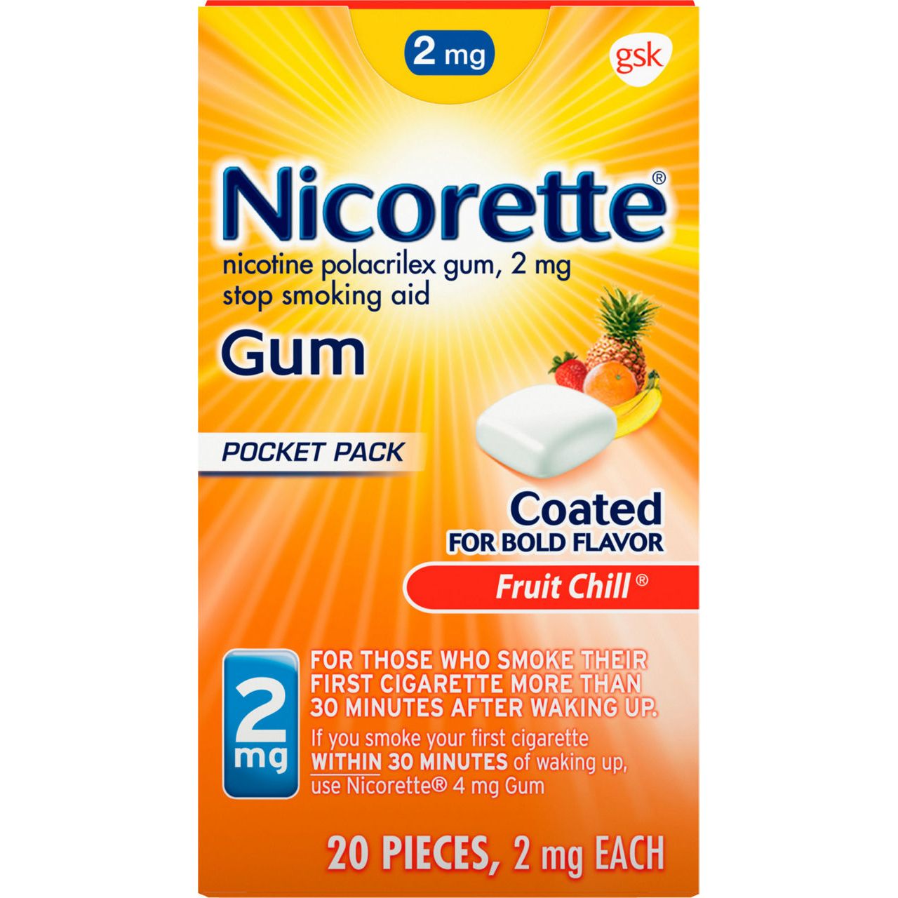Nicorette Nicotine Gum Stop Smoking Aid 2 Mg Fruit Chill Flavor