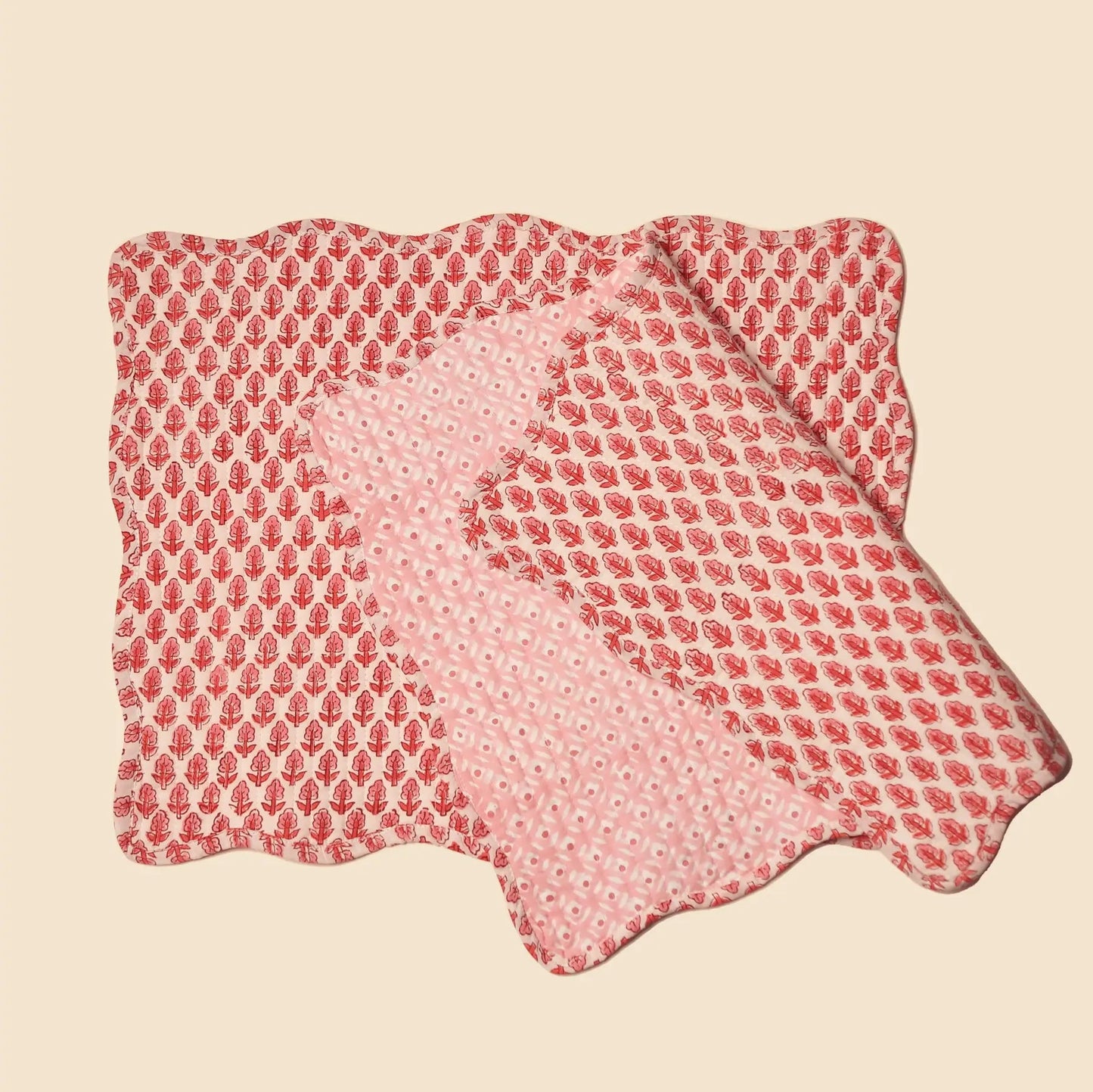 S/2 Bougainvillea Block Print Quilted Reversible Placemats