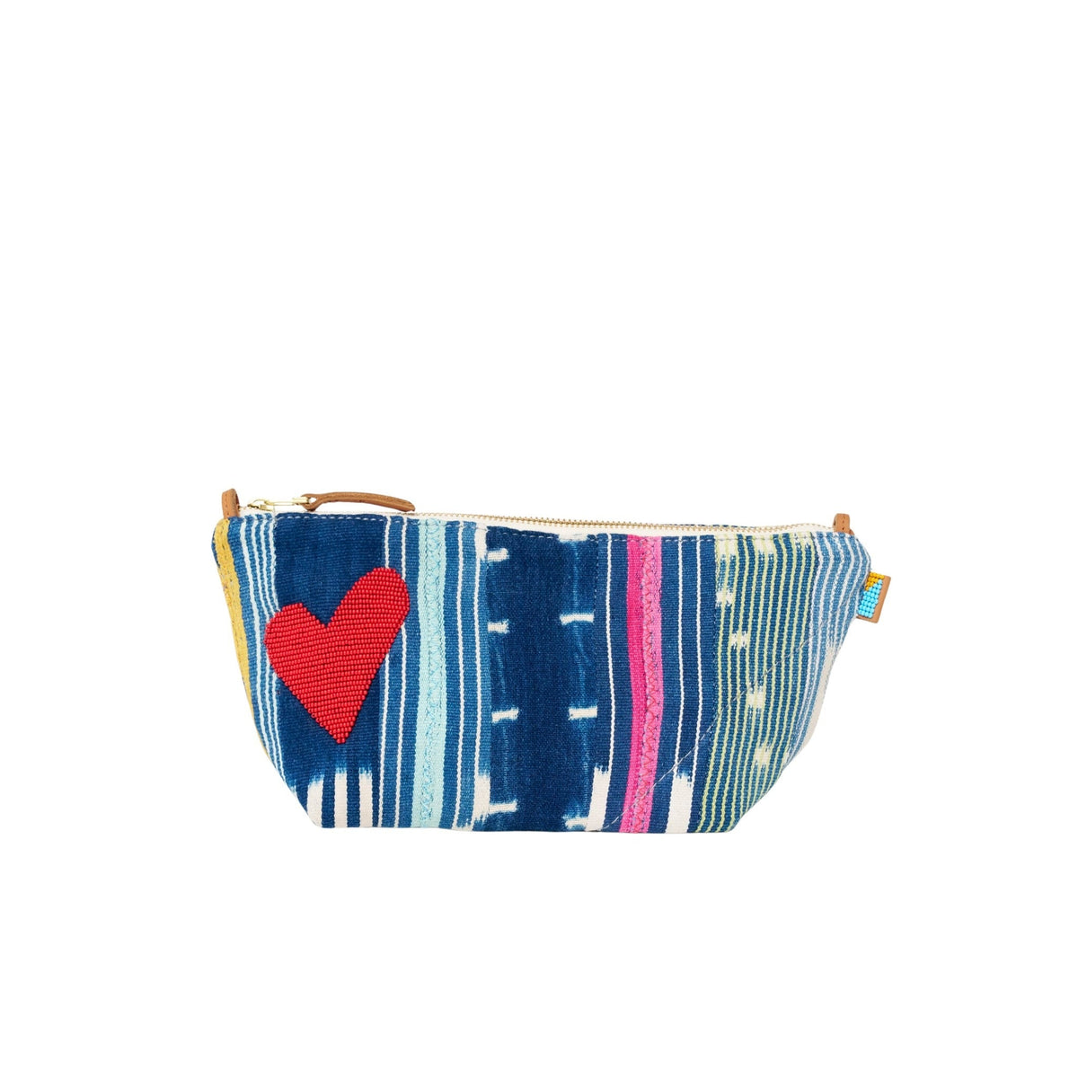 Large Convertible Pouch - Baule Cloth with Red Beaded Heart