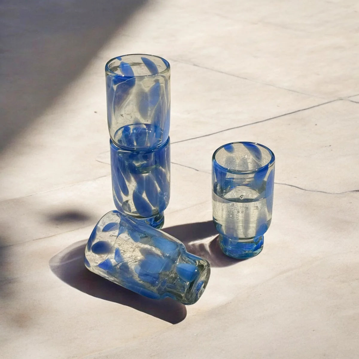 S/4 Frida Tall Stackable Glass - Blue & Clear