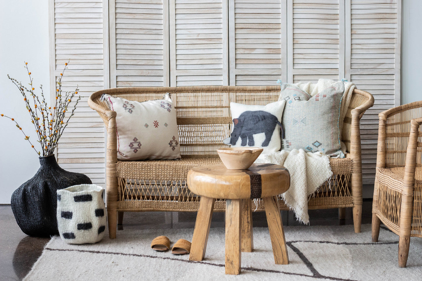 Tribal Repeat Black and Ivory Wool Storage Basket