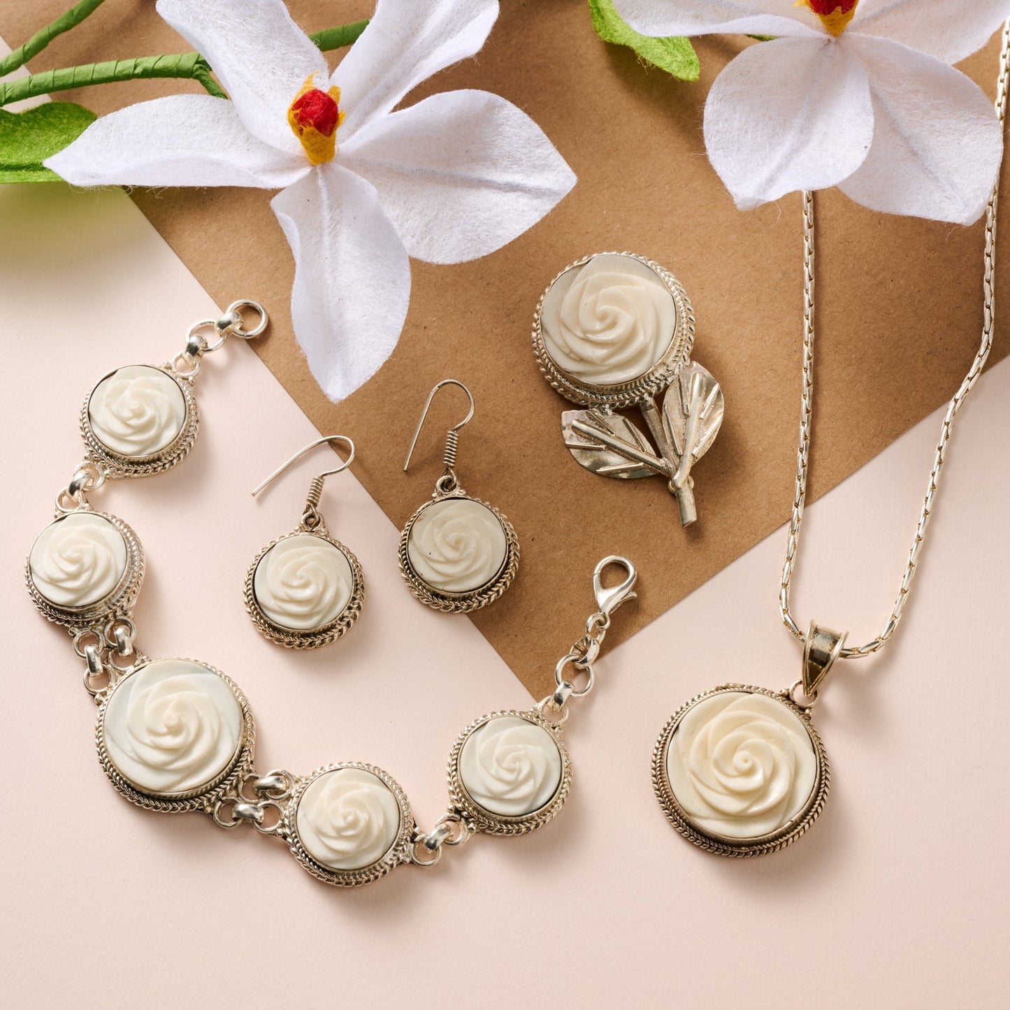 Bagaica Rose Carved Bone Ring